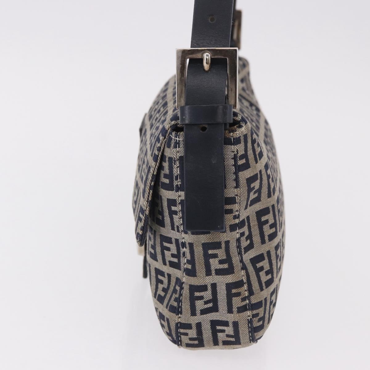 FENDI Zucchino Canvas Mamma Baguette Shoulder Bag Navy Silver Auth 185146SAV - Jerrillo image 4