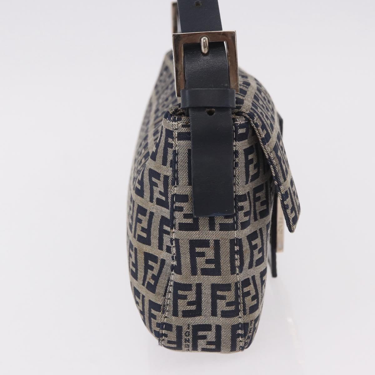 FENDI Zucchino Canvas Mamma Baguette Shoulder Bag Navy Silver Auth 185146SAV - Jerrillo image 5