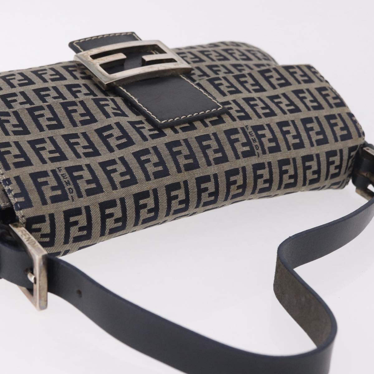 FENDI Zucchino Canvas Mamma Baguette Shoulder Bag Navy Silver Auth 185146SAV - Jerrillo image 7