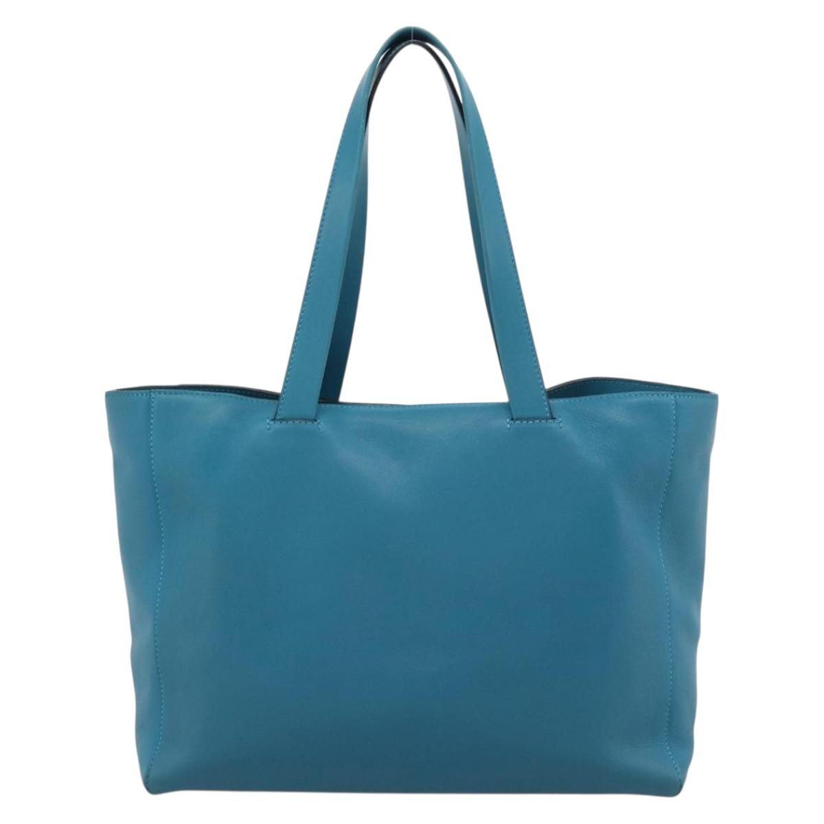 LOEWE Anagram East West Tote Bag Leather Turquoise Blue Silver Auth 185182V - Jerrillo image 2