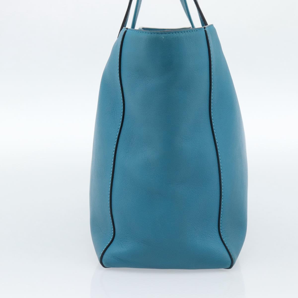 LOEWE Anagram East West Tote Bag Leather Turquoise Blue Silver Auth 185182V - Jerrillo image 3