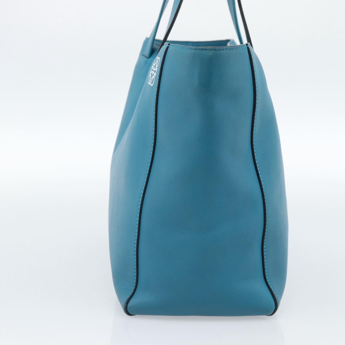 LOEWE Anagram East West Tote Bag Leather Turquoise Blue Silver Auth 185182V - Jerrillo image 4