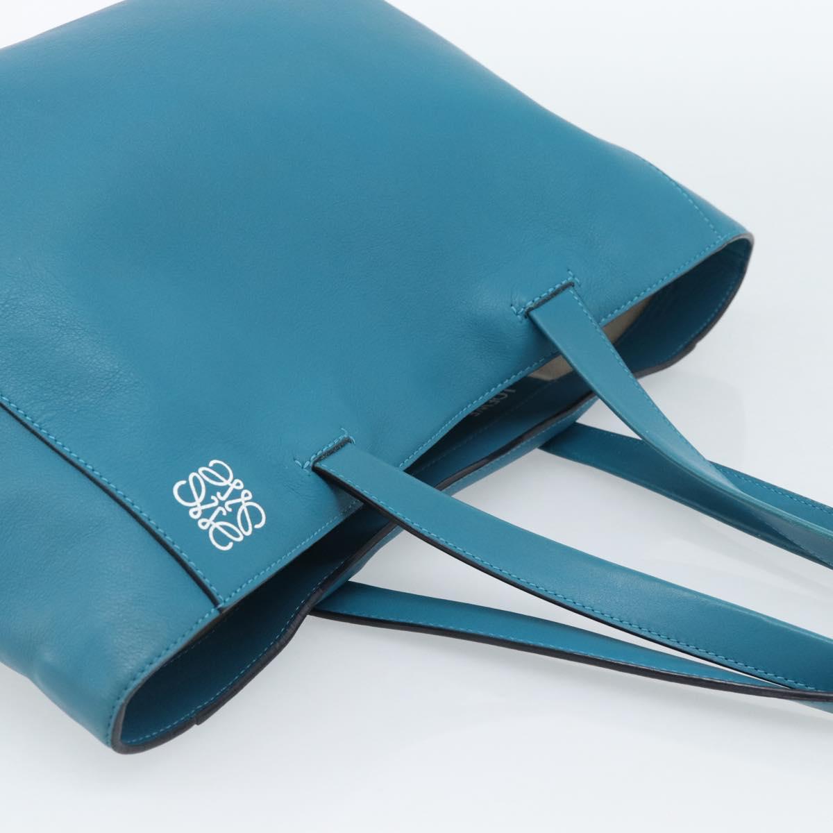LOEWE Anagram East West Tote Bag Leather Turquoise Blue Silver Auth 185182V - Jerrillo image 6