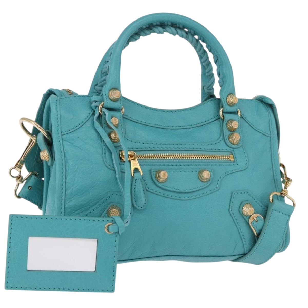 BALENCIAGA Giant Mini City Bag Leather 2way Turquoise Blue 309544 Auth 185402SAM - Jerrillo
