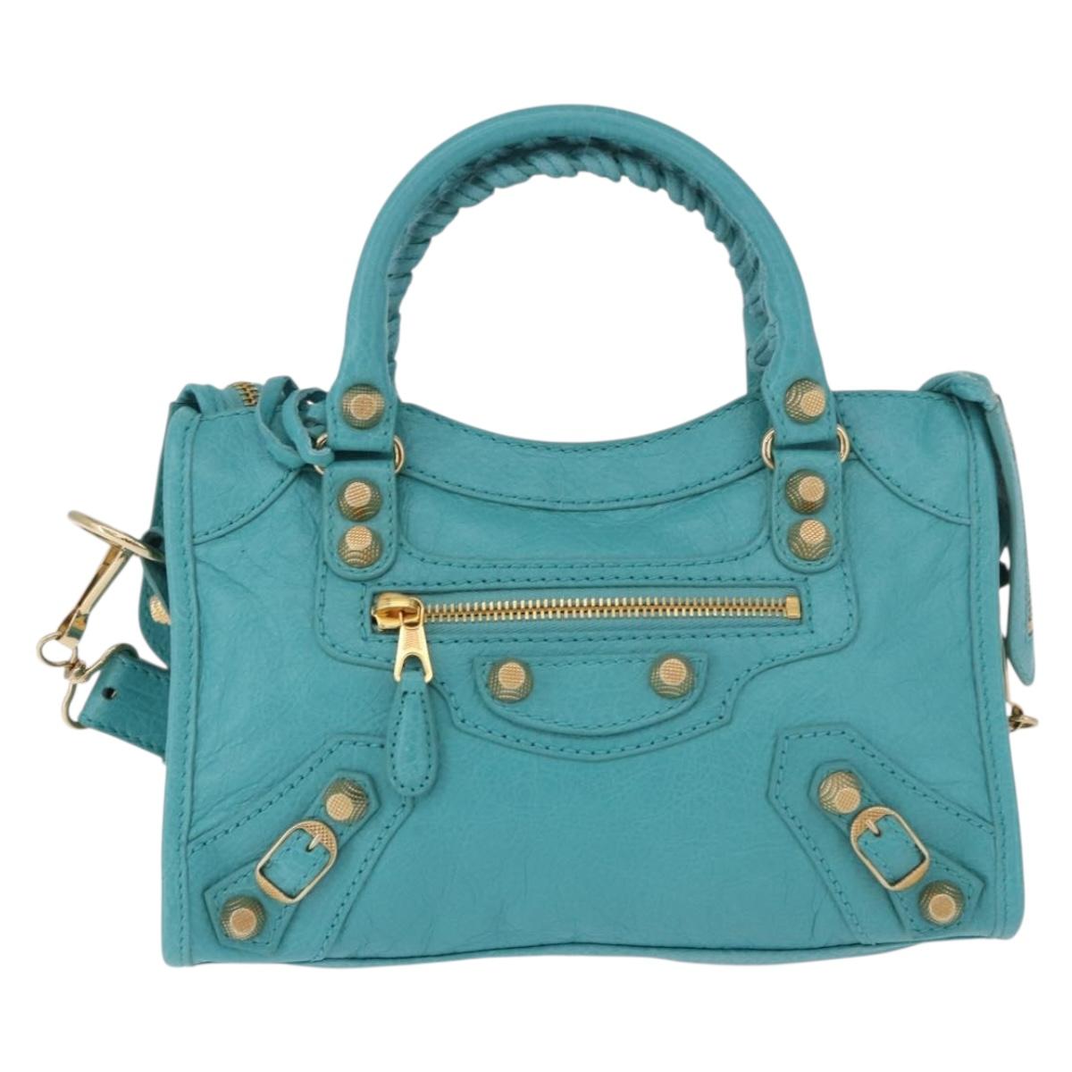 BALENCIAGA Giant Mini City Bag Leather 2way Turquoise Blue 309544 Auth 185402SAM - Jerrillo image 2