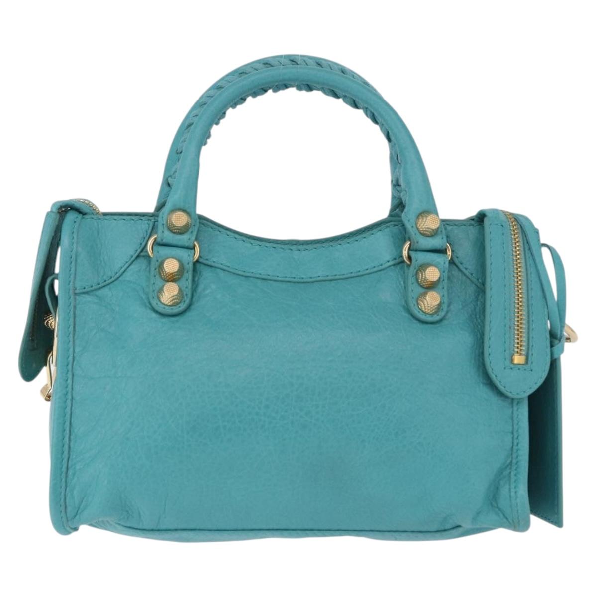 BALENCIAGA Giant Mini City Bag Leather 2way Turquoise Blue 309544 Auth 185402SAM - Jerrillo image 3