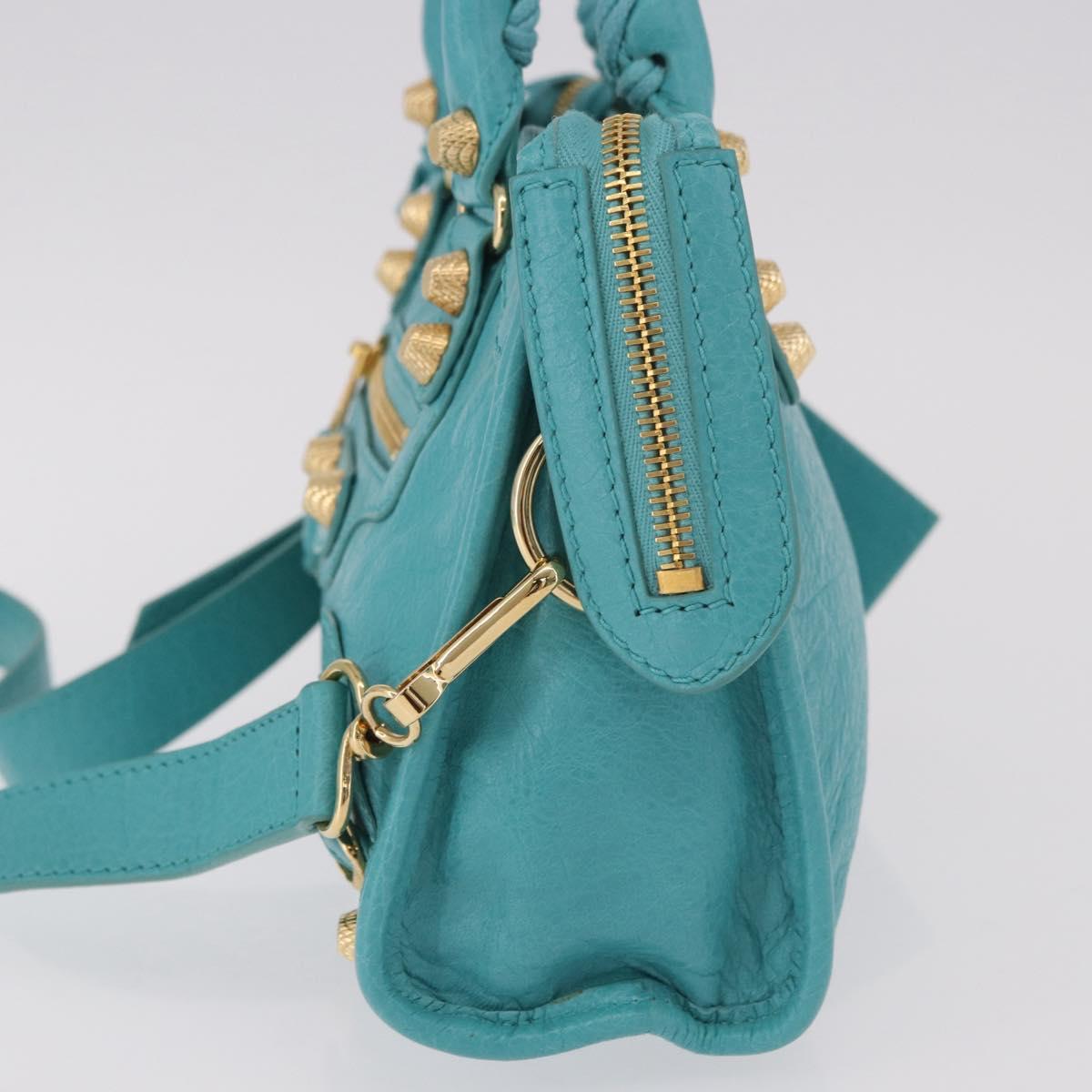 BALENCIAGA Giant Mini City Bag Leather 2way Turquoise Blue 309544 Auth 185402SAM - Jerrillo image 4