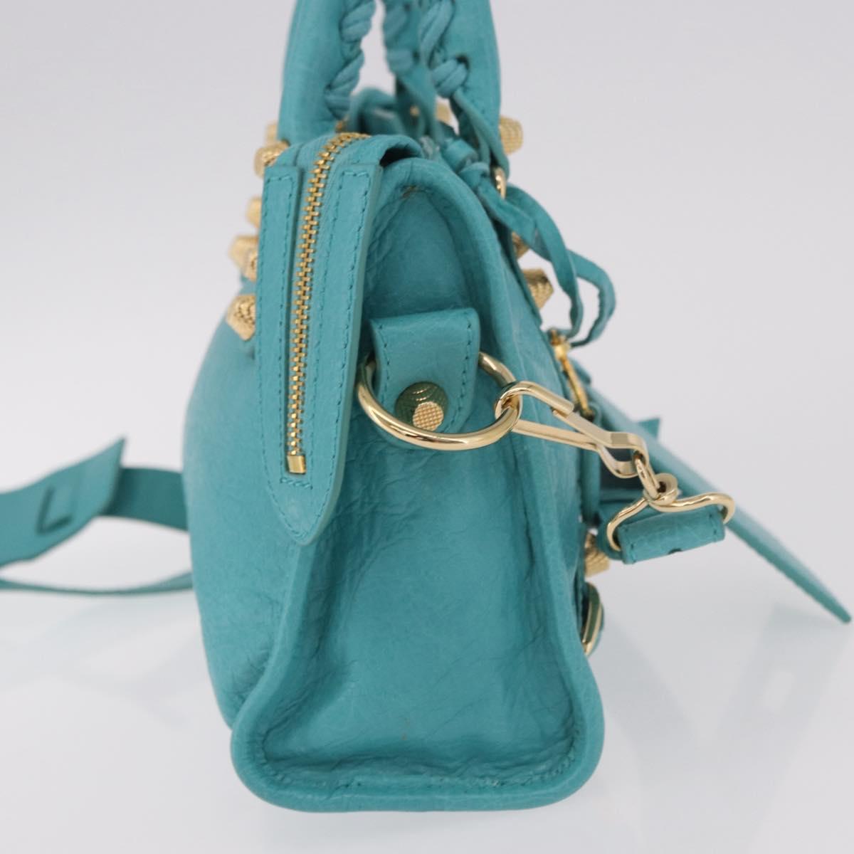 BALENCIAGA Giant Mini City Bag Leather 2way Turquoise Blue 309544 Auth 185402SAM - Jerrillo image 5