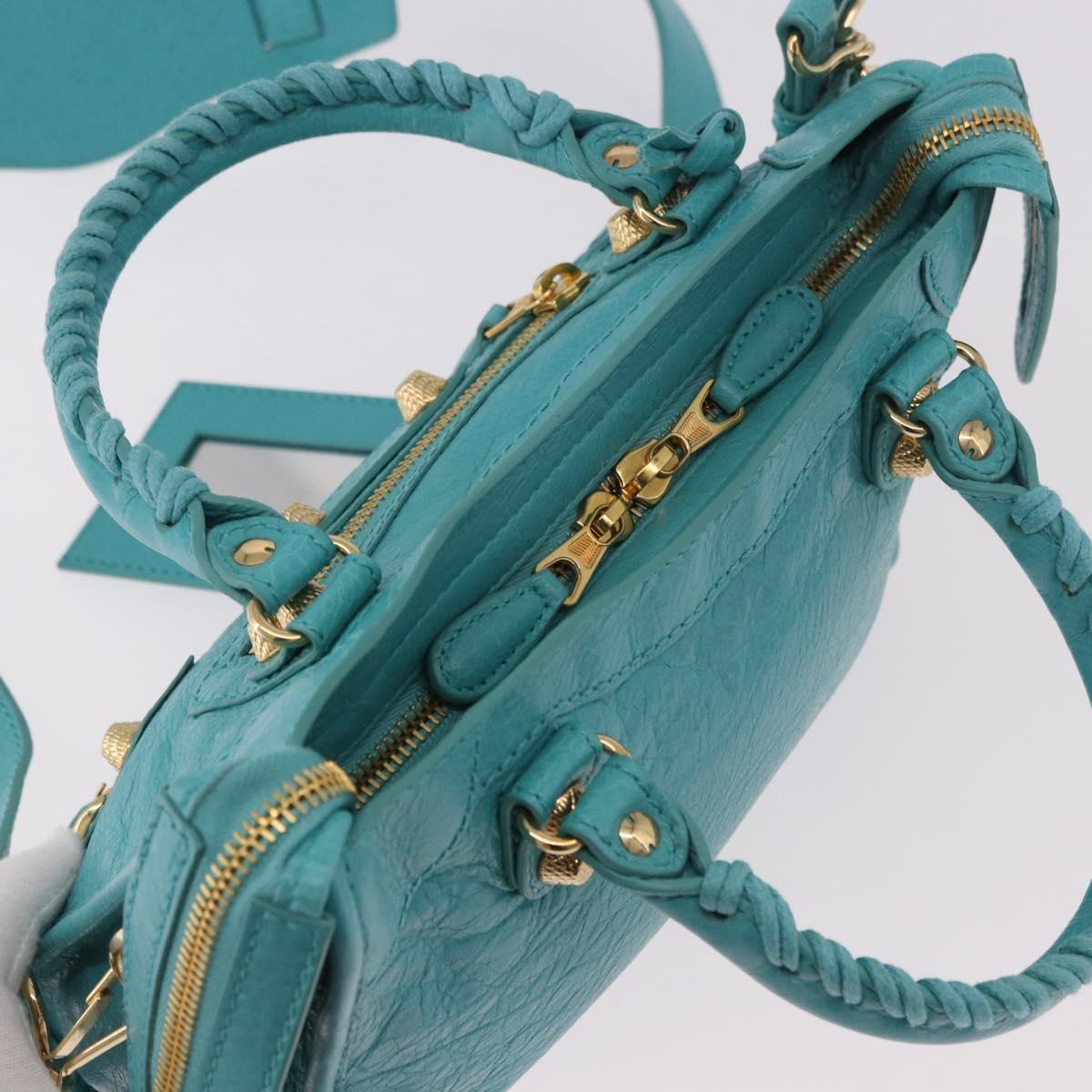 BALENCIAGA Giant Mini City Bag Leather 2way Turquoise Blue 309544 Auth 185402SAM - Jerrillo image 6