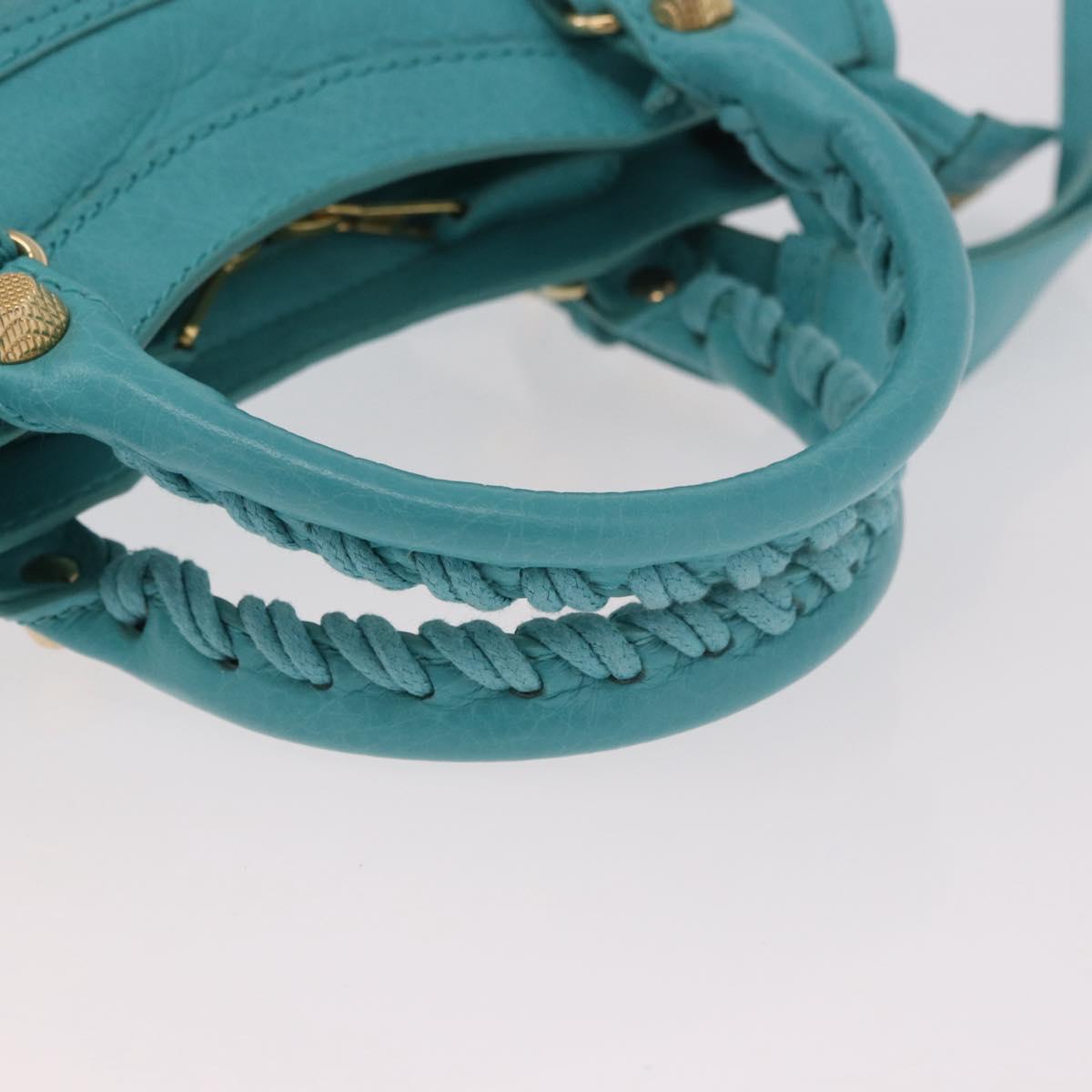 BALENCIAGA Giant Mini City Bag Leather 2way Turquoise Blue 309544 Auth 185402SAM - Jerrillo image 7