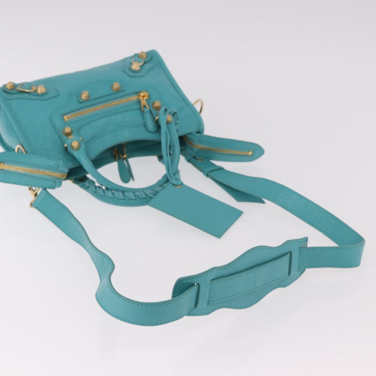 BALENCIAGA Giant Mini City Bag Leather 2way Turquoise Blue 309544 Auth 185402SAM - Jerrillo image 9