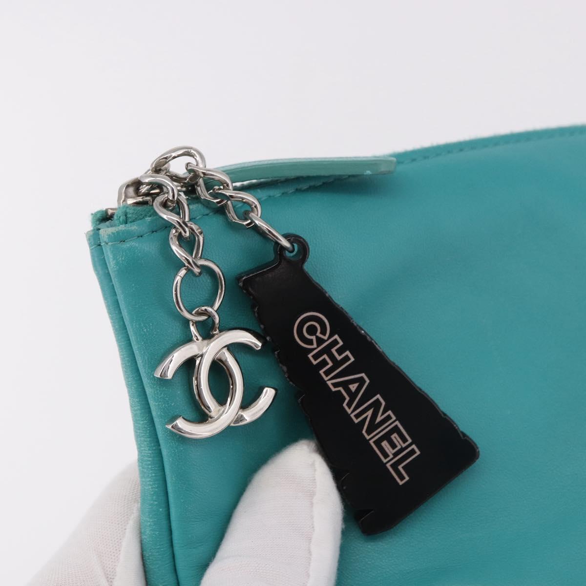 CHANEL Coco Havana Clutch Bag Lamb Skin Turquoise Blue Silver Auth 185438V - Jerrillo image 8