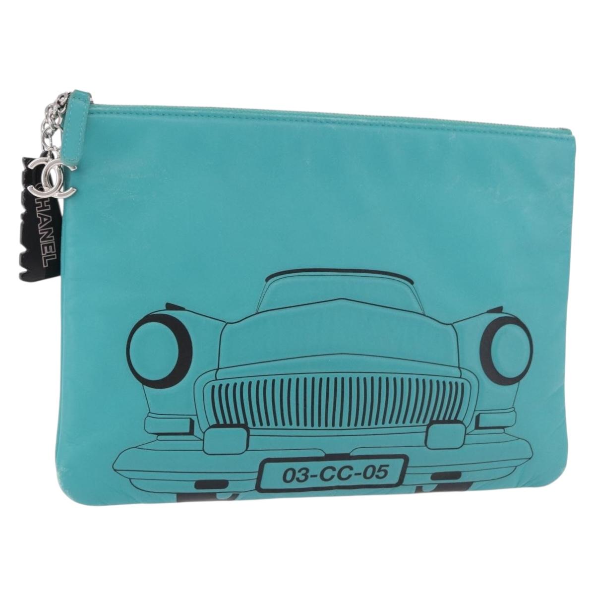 CHANEL Coco Havana Clutch Bag Lamb Skin Turquoise Blue Silver Auth 185438V - Jerrillo