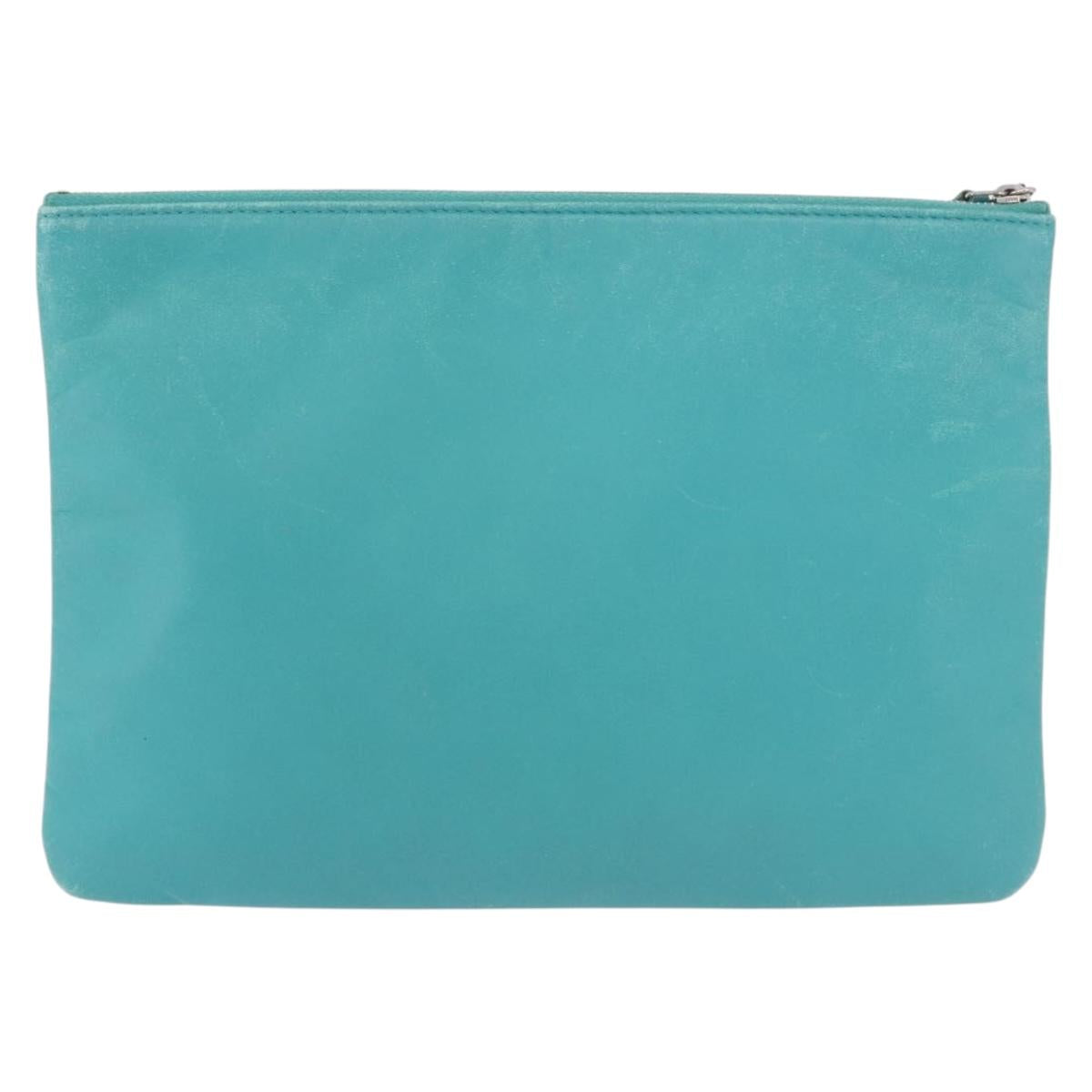 CHANEL Coco Havana Clutch Bag Lamb Skin Turquoise Blue Silver Auth 185438V - Jerrillo image 2