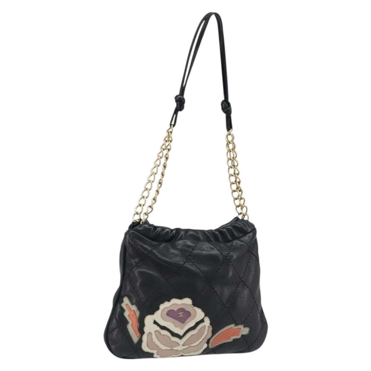 CHANEL Wild Stitch Chain Shoulder Bag Lamb Skin Black Gold CC Auth 185441M - Jerrillo