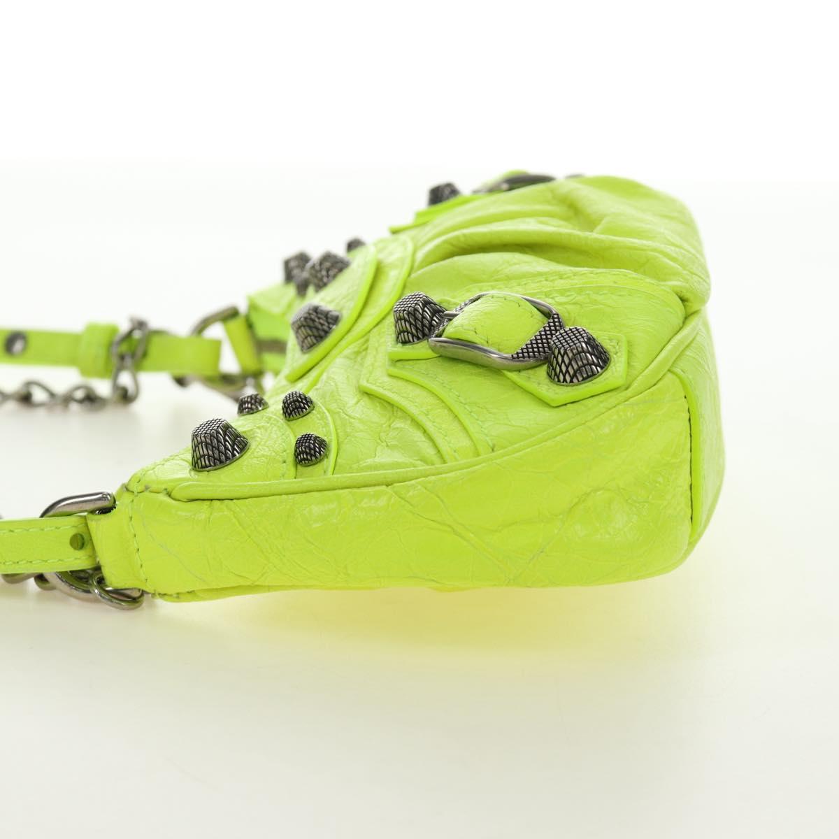BALENCIAGA Chain Le Cagole Mini Bag Leather 2way Green Silver Auth 185444M - Jerrillo image 4