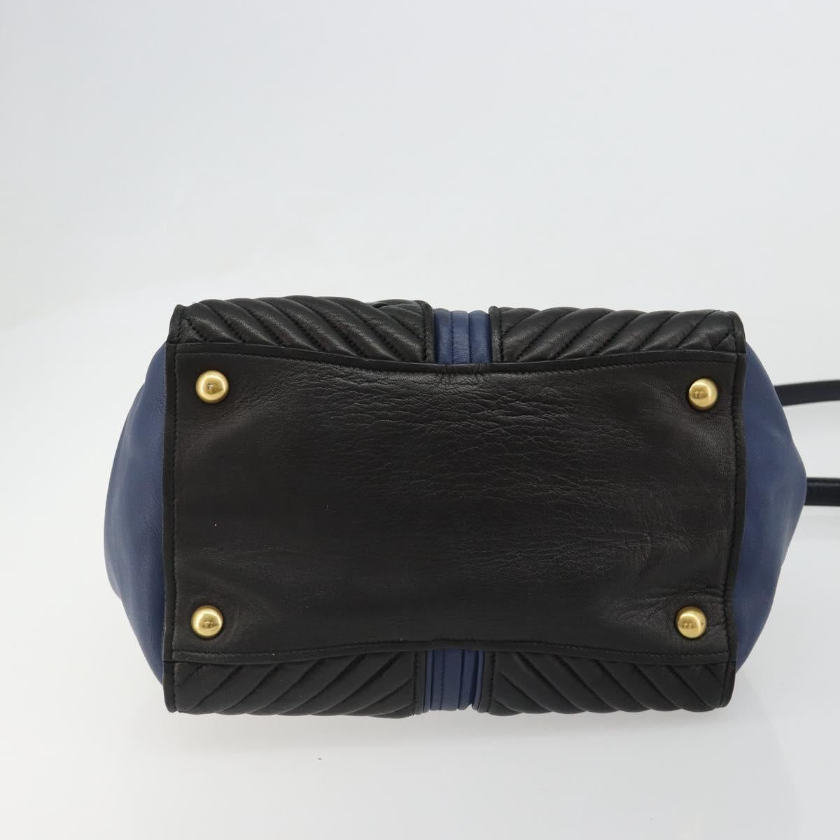 Miu Miu Biker Matelasse Hand Bag Leather 2way Navy Gold Auth 185462 - Jerrillo image 5