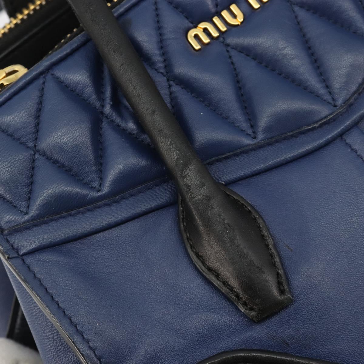 Miu Miu Biker Matelasse Hand Bag Leather 2way Navy Gold Auth 185462 - Jerrillo image 10