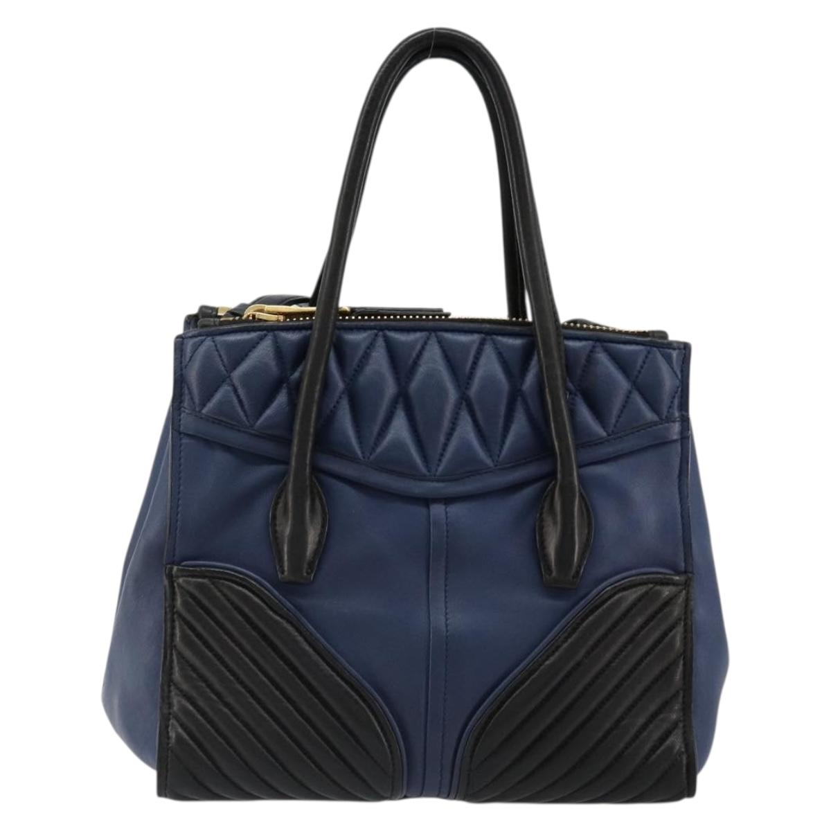 Miu Miu Biker Matelasse Hand Bag Leather 2way Navy Gold Auth 185462 - Jerrillo image 2
