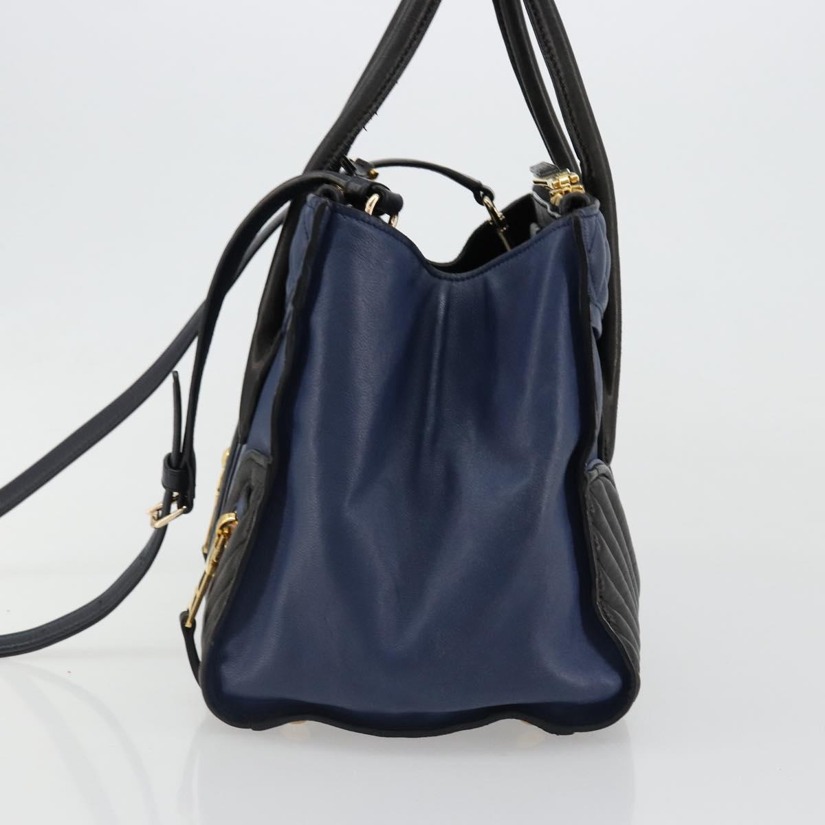 Miu Miu Biker Matelasse Hand Bag Leather 2way Navy Gold Auth 185462 - Jerrillo image 3