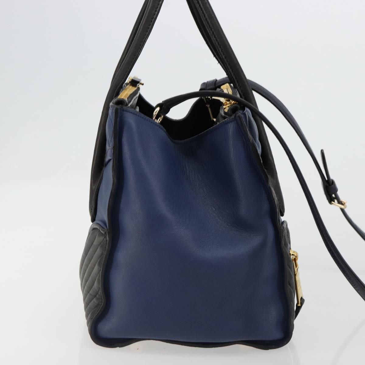 Miu Miu Biker Matelasse Hand Bag Leather 2way Navy Gold Auth 185462 - Jerrillo image 4