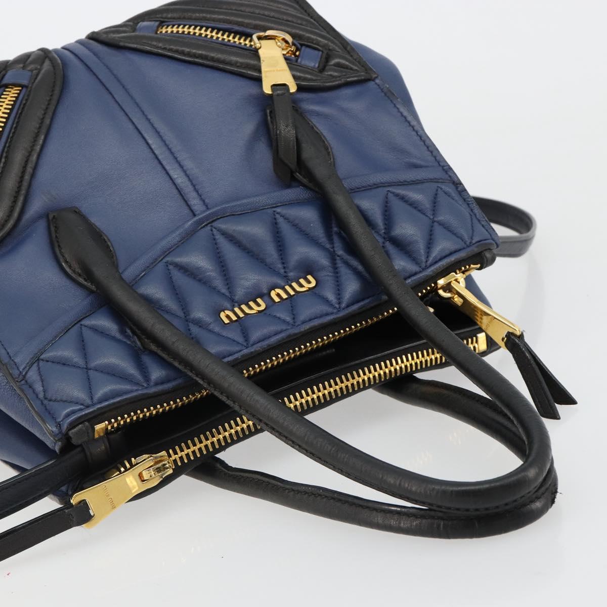 Miu Miu Biker Matelasse Hand Bag Leather 2way Navy Gold Auth 185462 - Jerrillo image 6