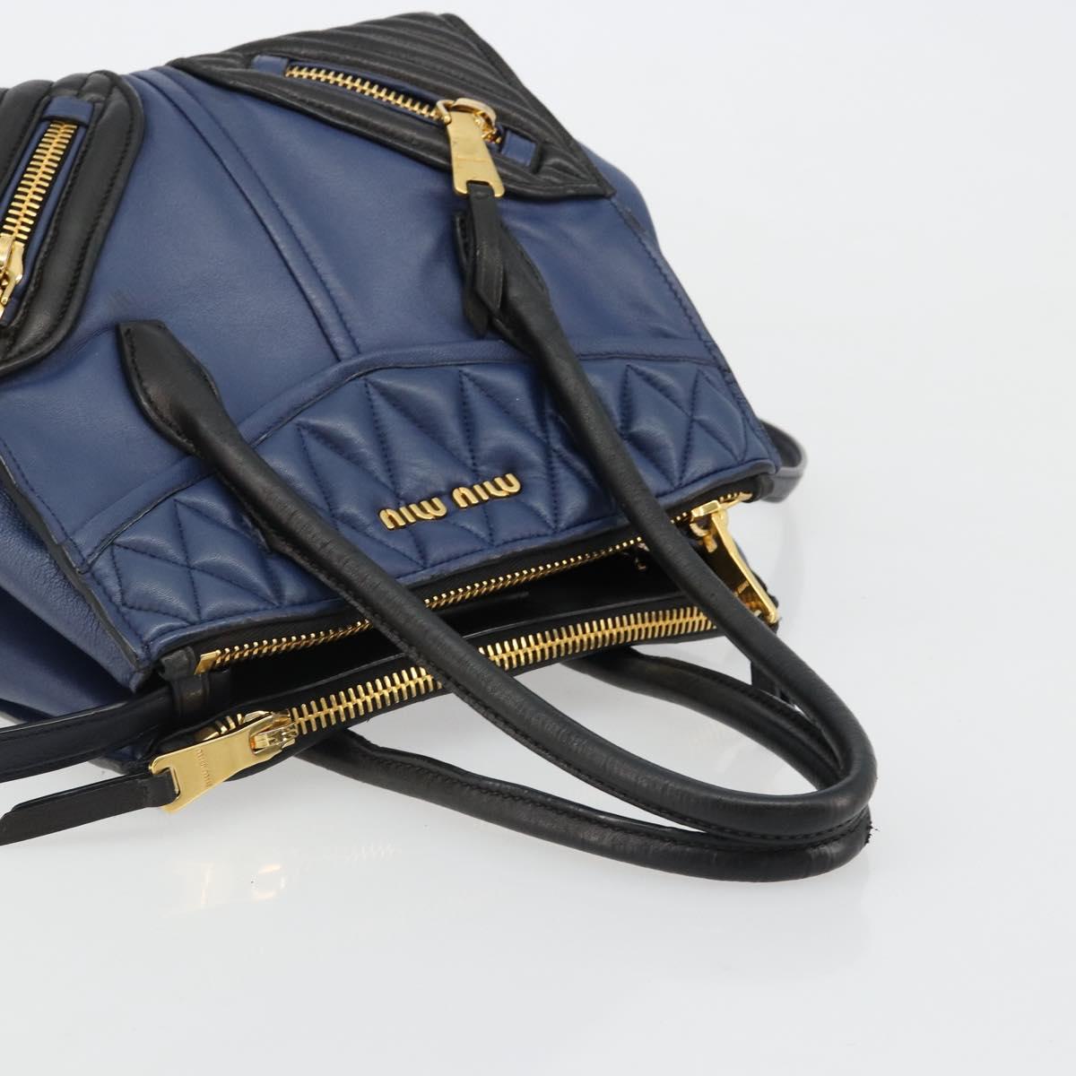 Miu Miu Biker Matelasse Hand Bag Leather 2way Navy Gold Auth 185462 - Jerrillo image 7
