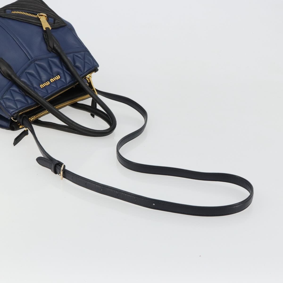 Miu Miu Biker Matelasse Hand Bag Leather 2way Navy Gold Auth 185462 - Jerrillo image 8