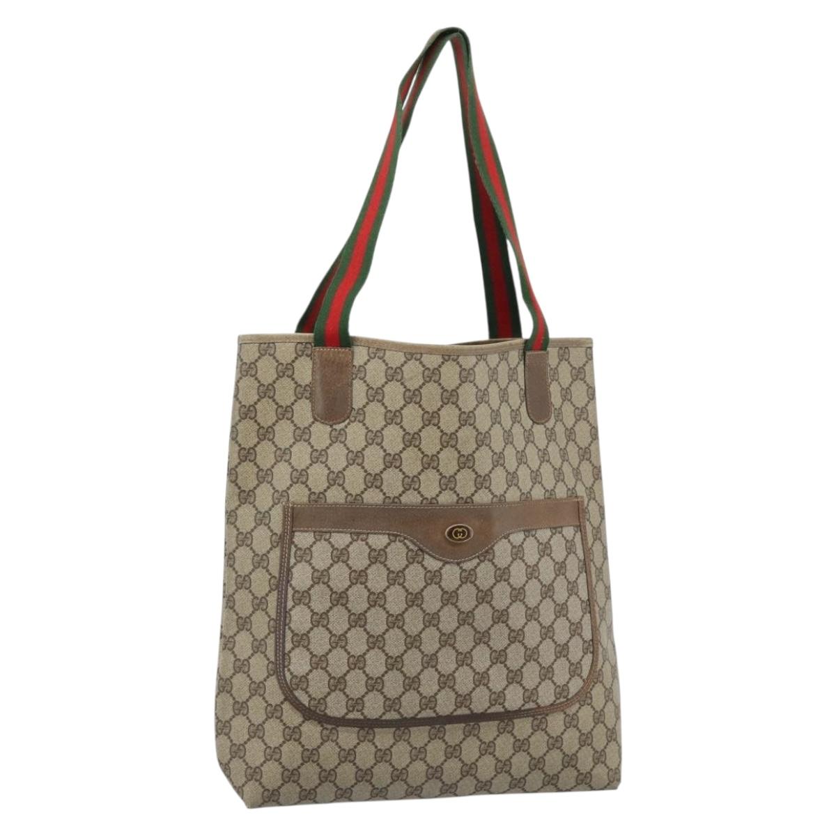 GUCCI GG Supreme Web Sherry Line Tote Bag PVC Beige 41 004 4465 Auth 185466 - Jerrillo