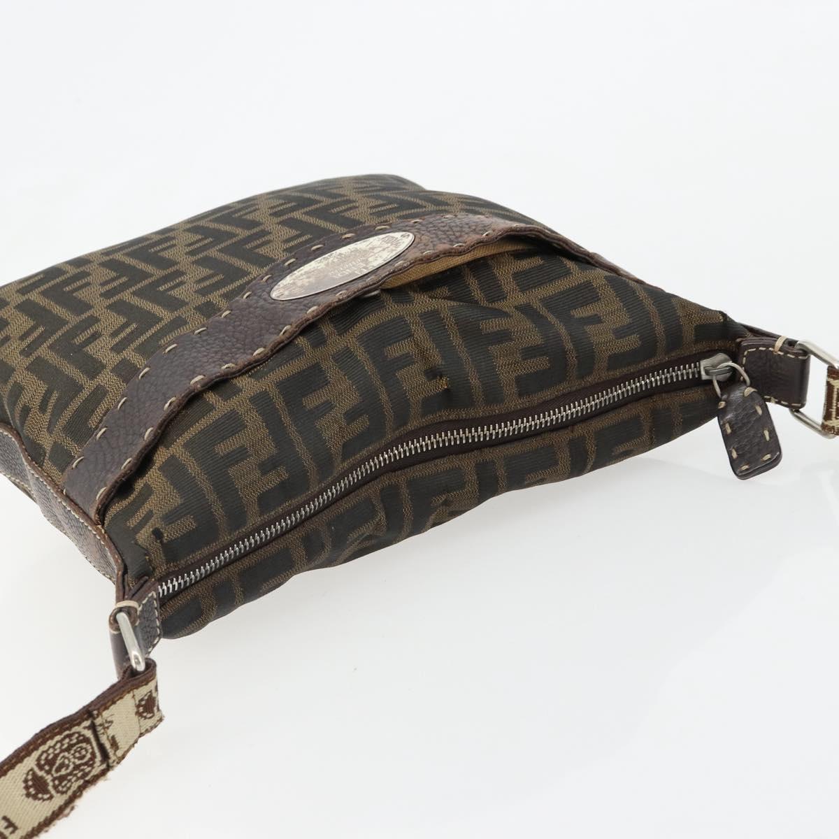 FENDI Zucca Canvas Shoulder Bag Black Brown Auth 185685 - Jerrillo image 8
