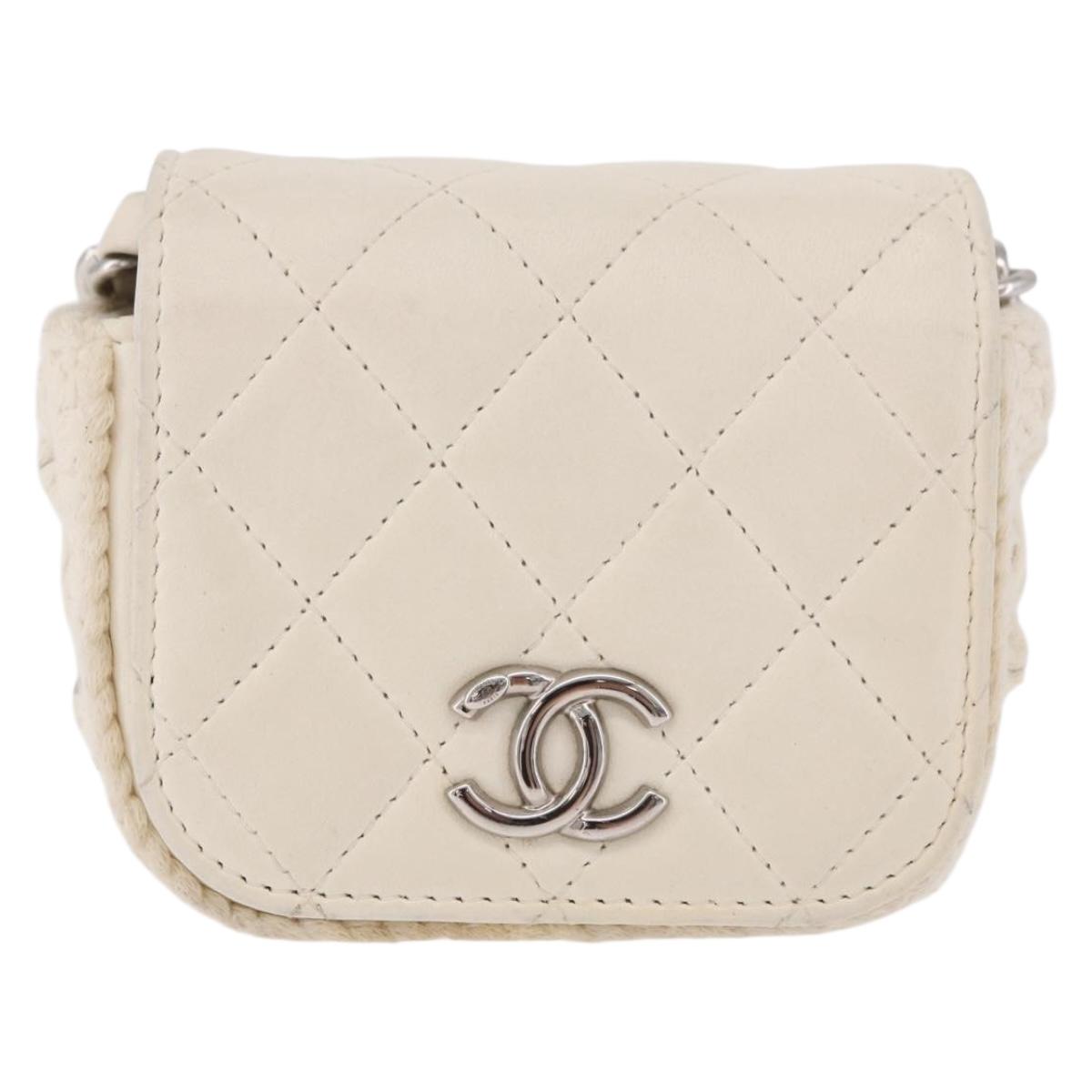 CHANEL Matelasse Chain Shoulder Bag Lamb Skin White Silver CC Auth 185770SAM - Jerrillo image 2