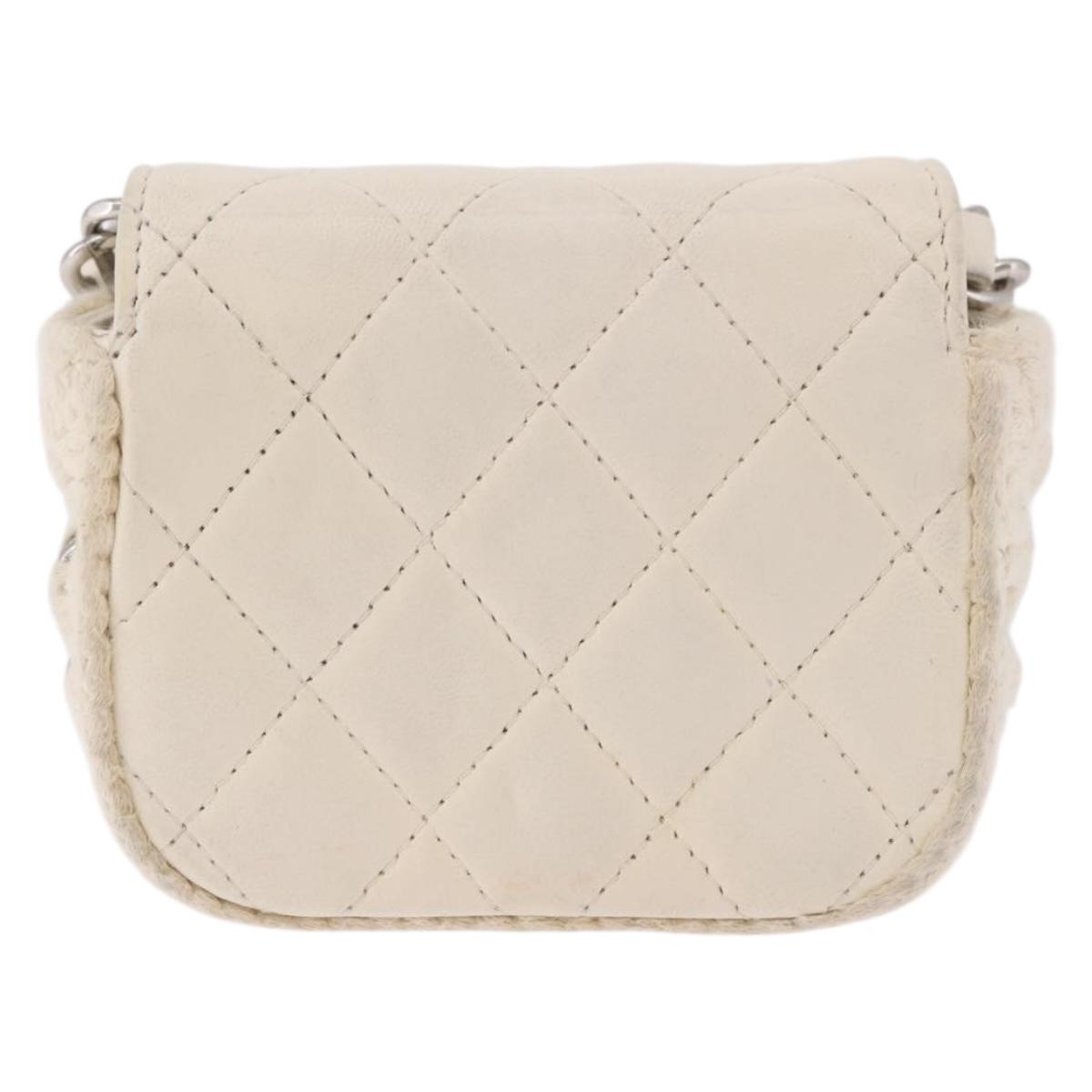 CHANEL Matelasse Chain Shoulder Bag Lamb Skin White Silver CC Auth 185770SAM - Jerrillo image 3