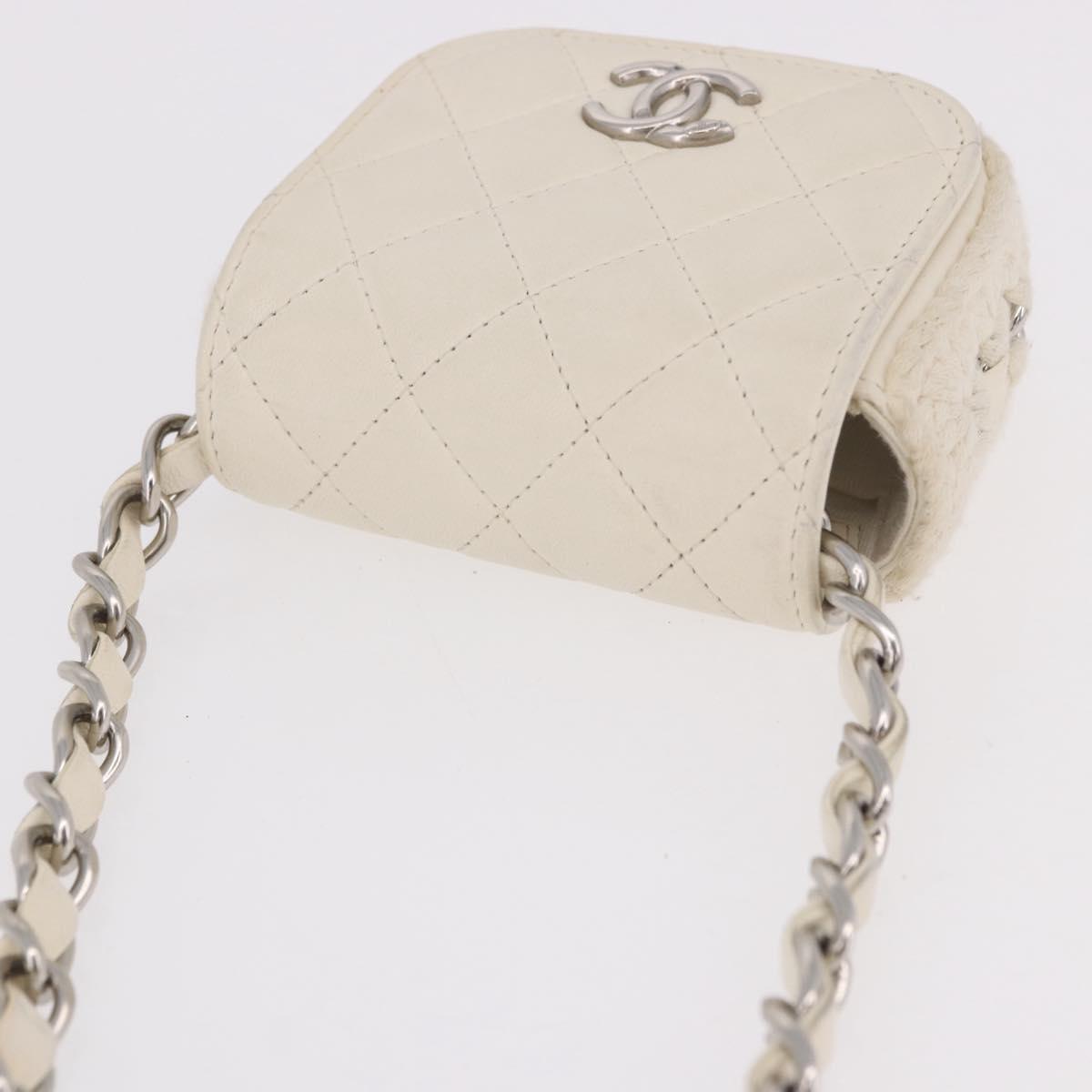 CHANEL Matelasse Chain Shoulder Bag Lamb Skin White Silver CC Auth 185770SAM - Jerrillo image 6