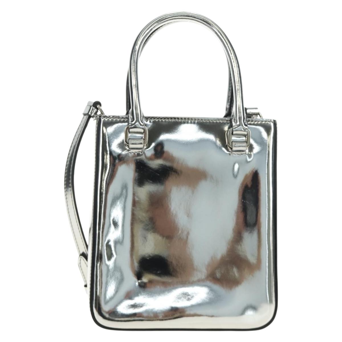 PRADA Hand Bag Patent Leather 2way Silver Auth 185901M - Jerrillo image 2