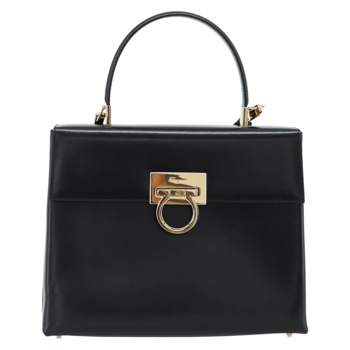 Salvatore Ferragamo Gancini Hand Bag Leather 2way Black Gold Auth 186113V - Jerrillo image 2