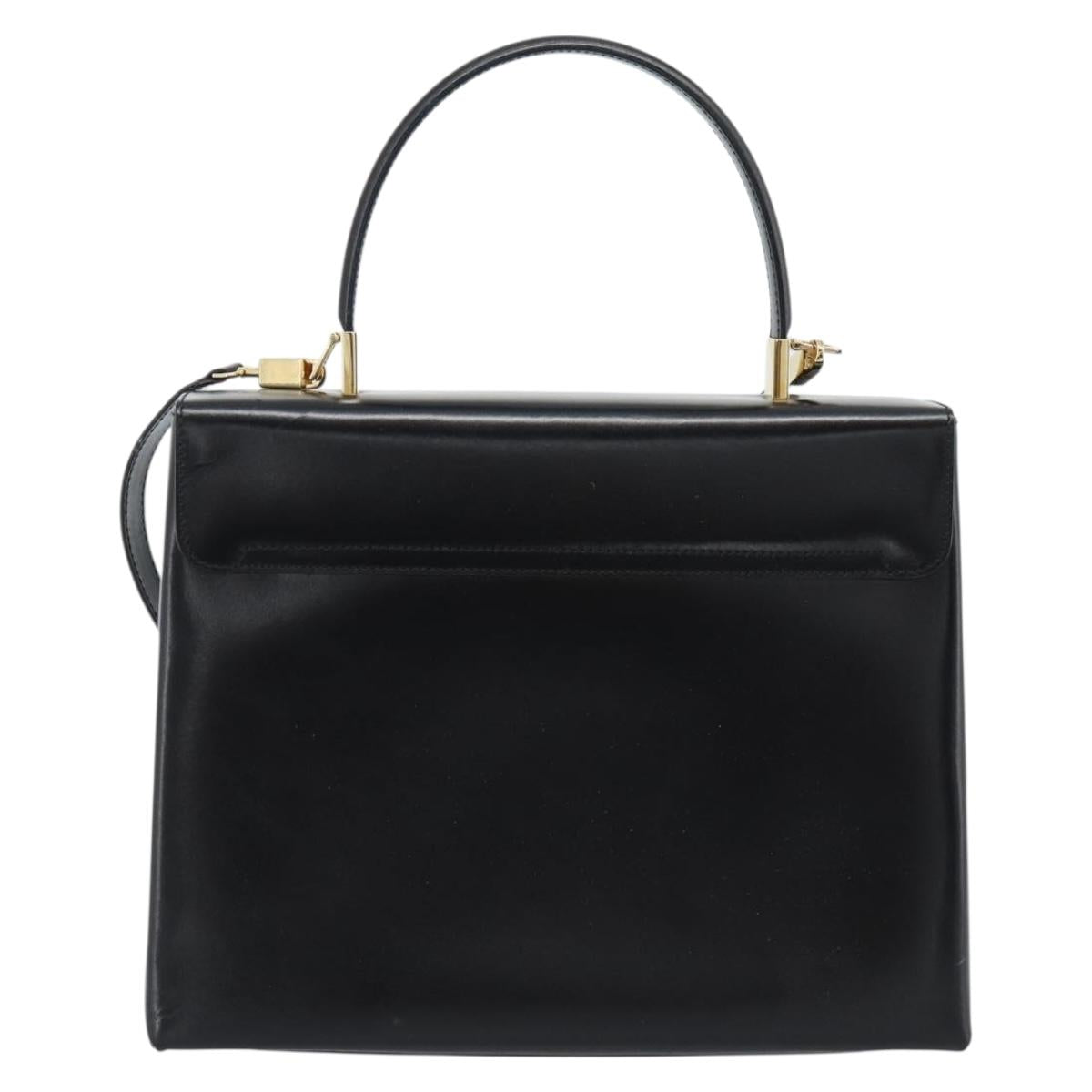Salvatore Ferragamo Gancini Hand Bag Leather 2way Black Gold Auth 186113V - Jerrillo image 3
