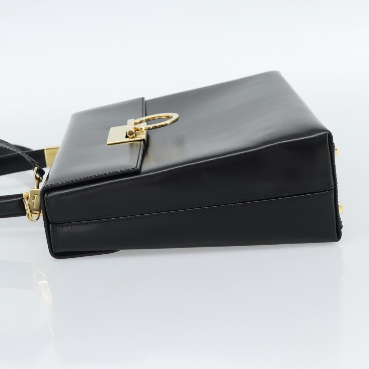 Salvatore Ferragamo Gancini Hand Bag Leather 2way Black Gold Auth 186113V - Jerrillo image 4
