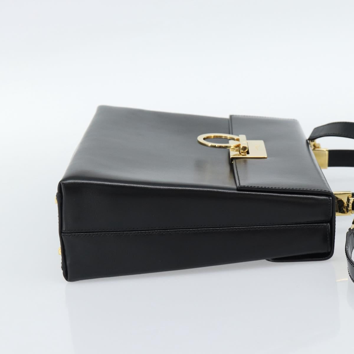 Salvatore Ferragamo Gancini Hand Bag Leather 2way Black Gold Auth 186113V - Jerrillo image 5