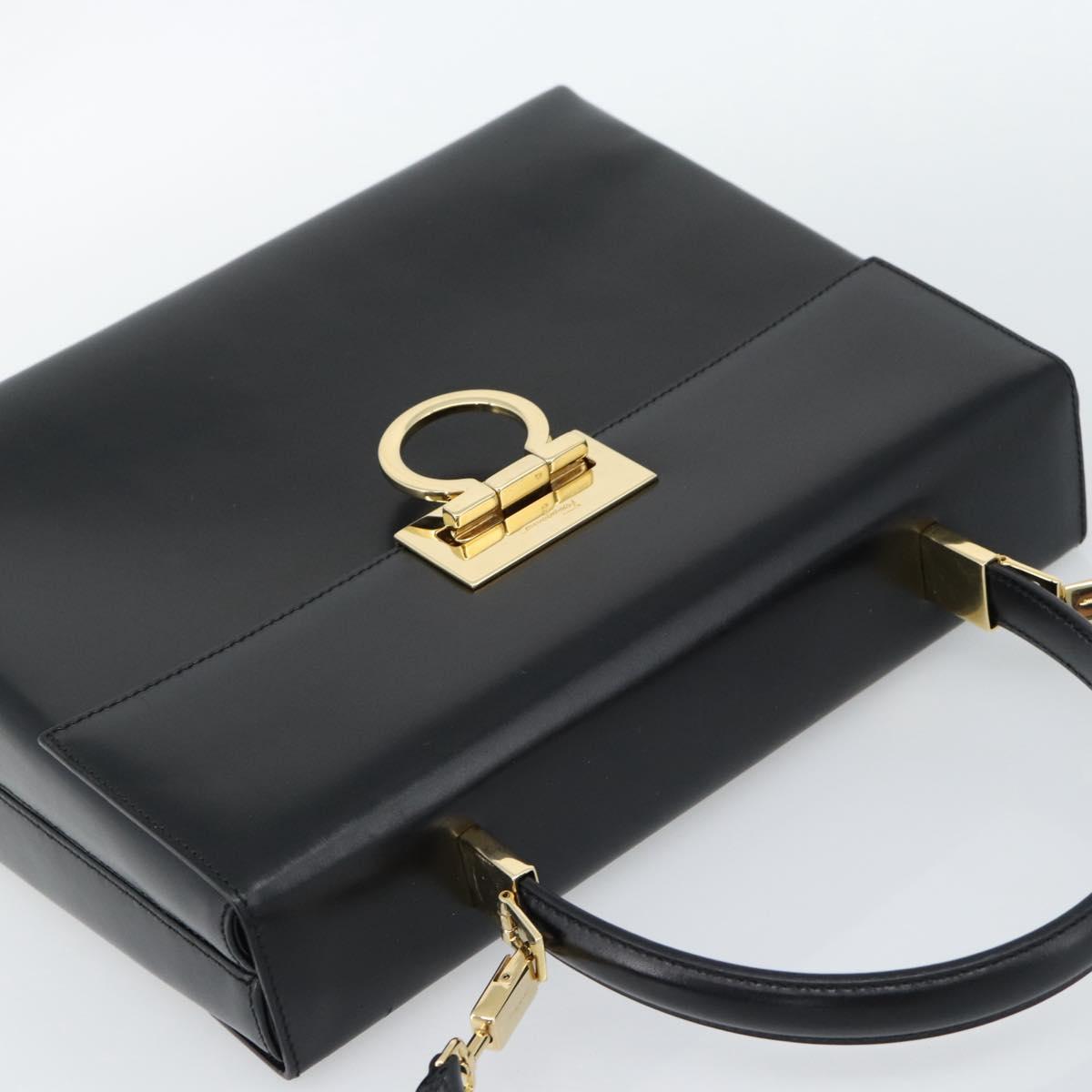 Salvatore Ferragamo Gancini Hand Bag Leather 2way Black Gold Auth 186113V - Jerrillo image 6
