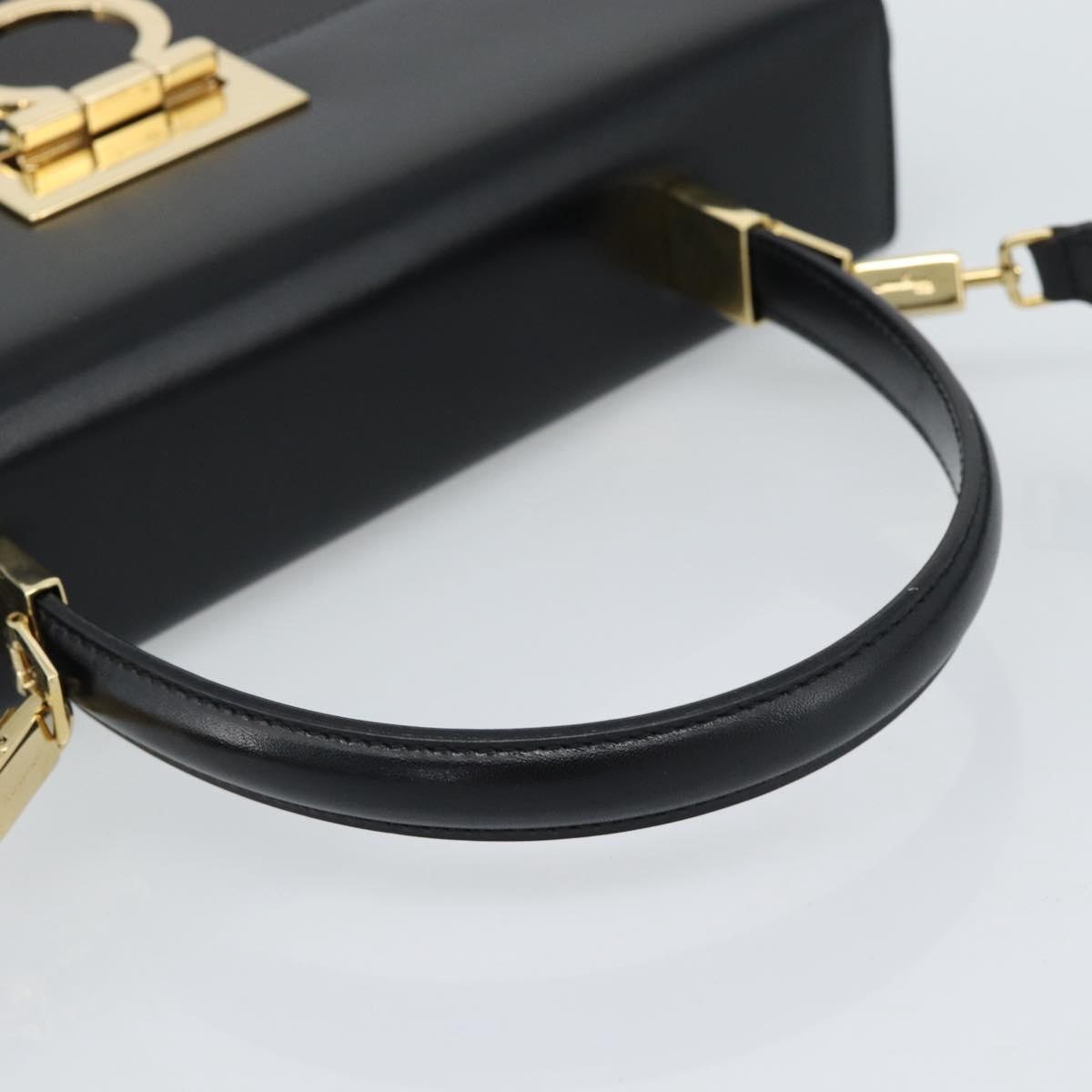 Salvatore Ferragamo Gancini Hand Bag Leather 2way Black Gold Auth 186113V - Jerrillo image 7