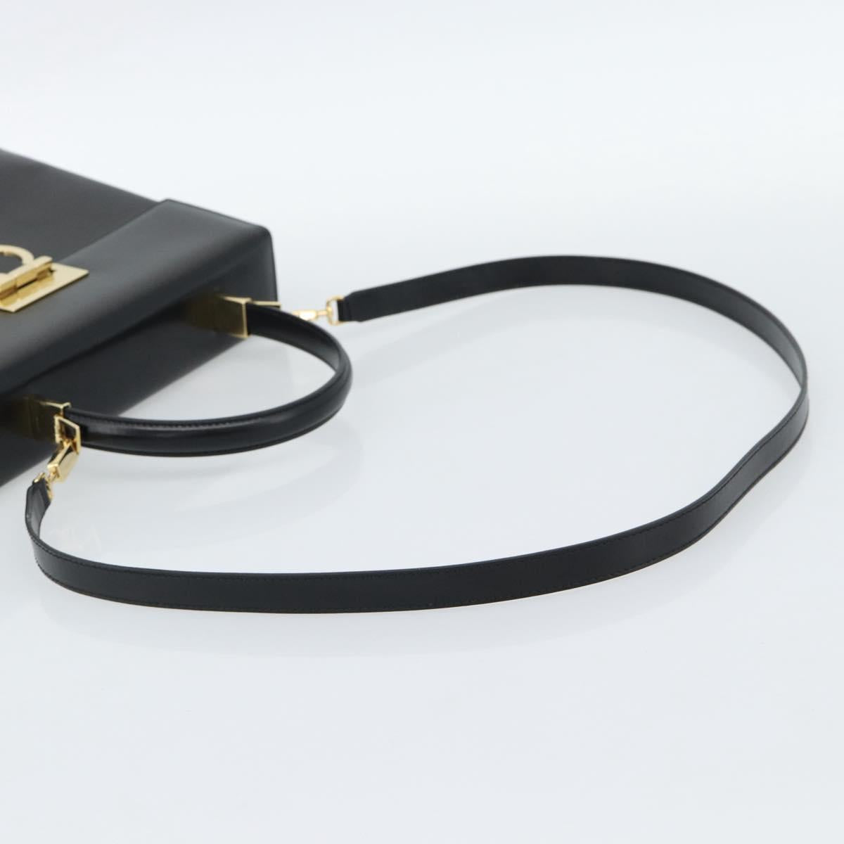 Salvatore Ferragamo Gancini Hand Bag Leather 2way Black Gold Auth 186113V - Jerrillo image 9