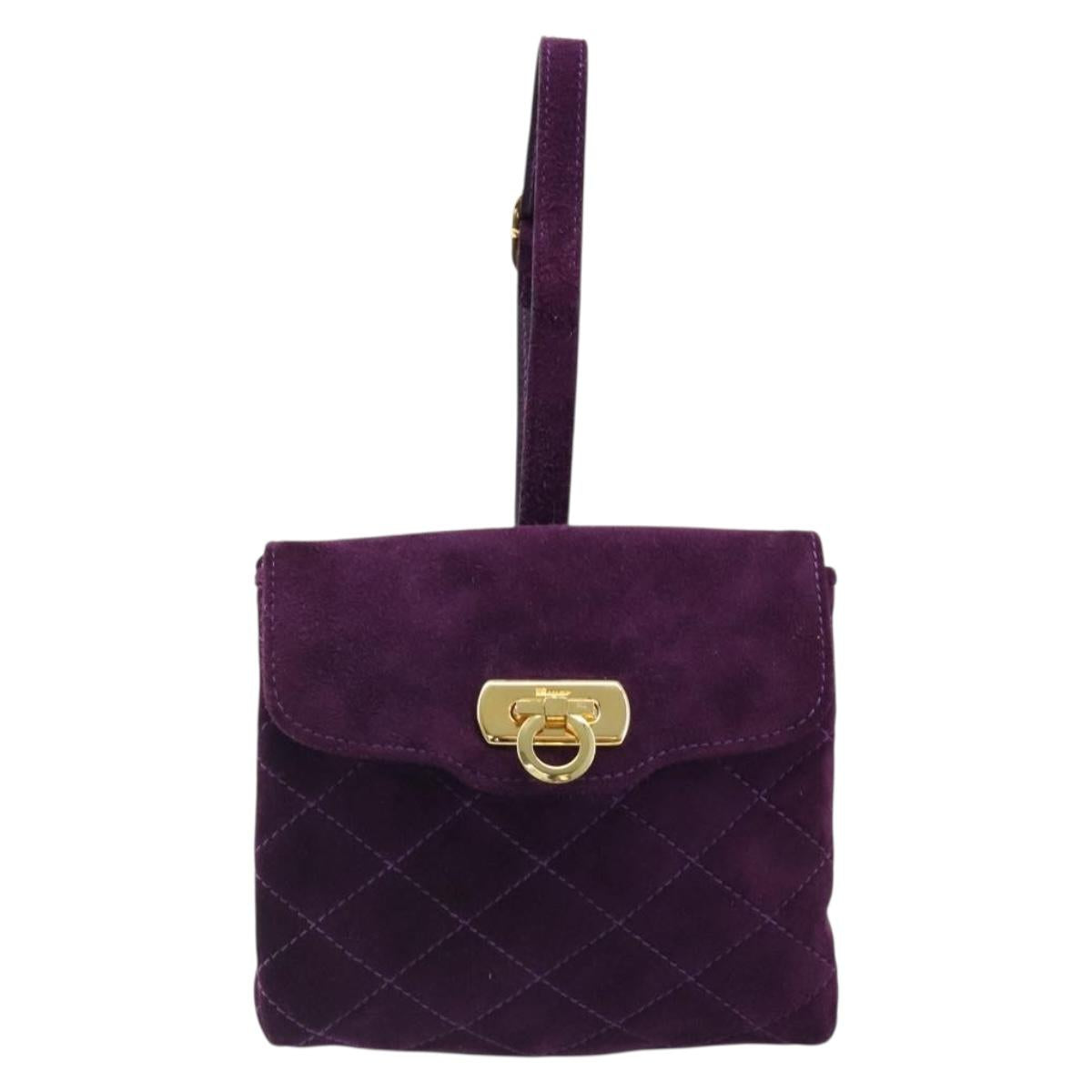 Salvatore Ferragamo Gancini Hand Bag Suede Purple Gold Auth 186128A - Jerrillo image 2