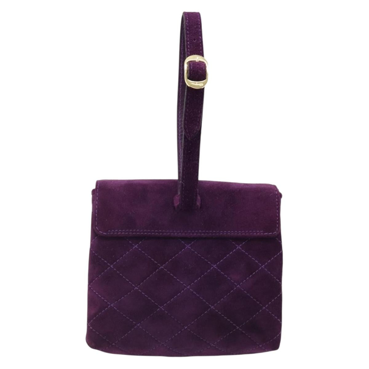 Salvatore Ferragamo Gancini Hand Bag Suede Purple Gold Auth 186128A - Jerrillo image 3