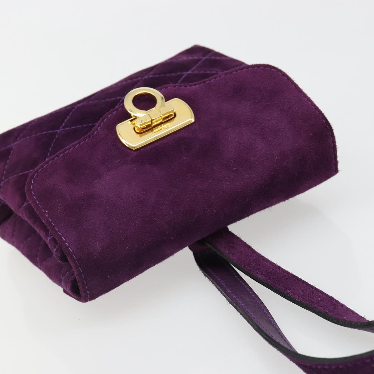 Salvatore Ferragamo Gancini Hand Bag Suede Purple Gold Auth 186128A - Jerrillo image 6