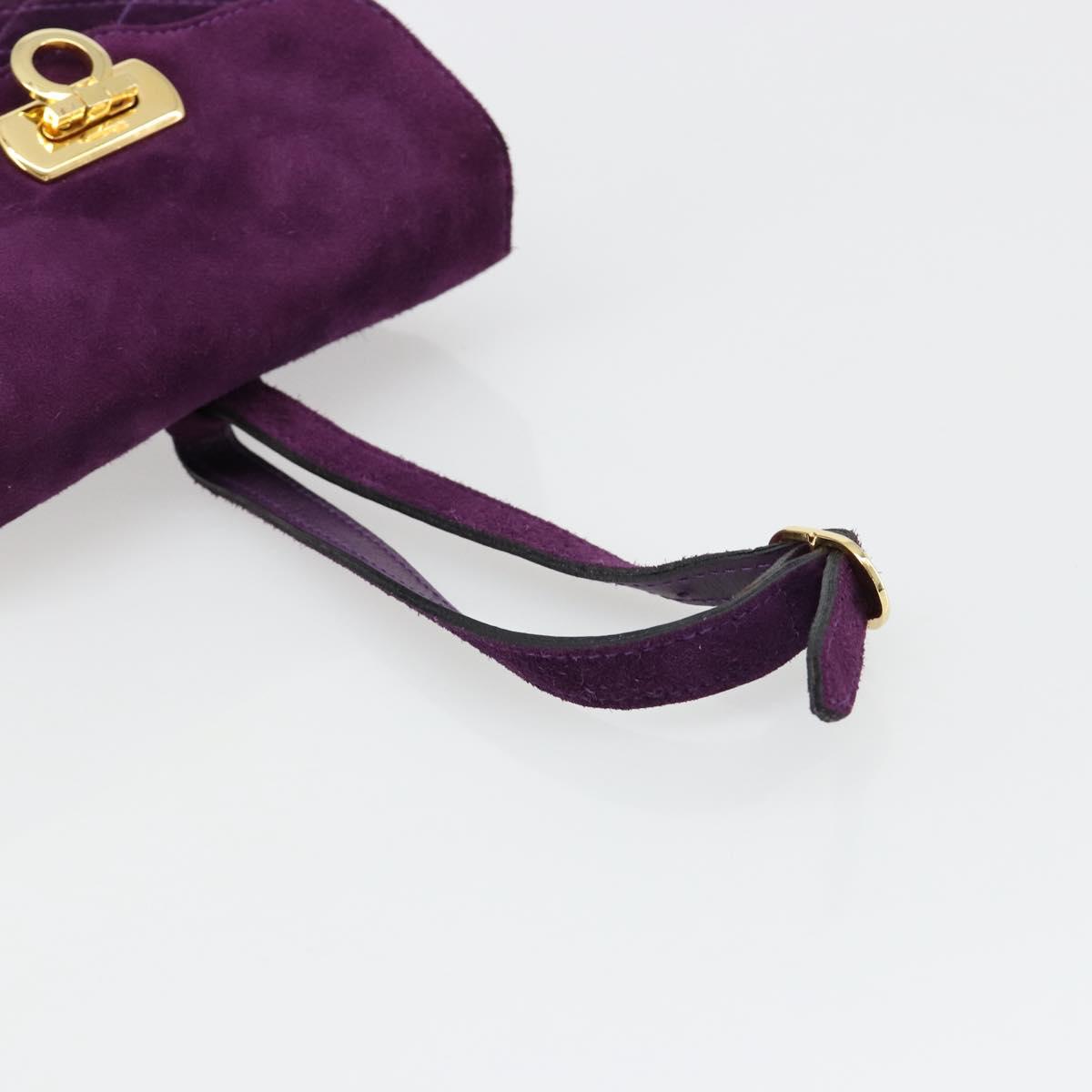 Salvatore Ferragamo Gancini Hand Bag Suede Purple Gold Auth 186128A - Jerrillo image 7