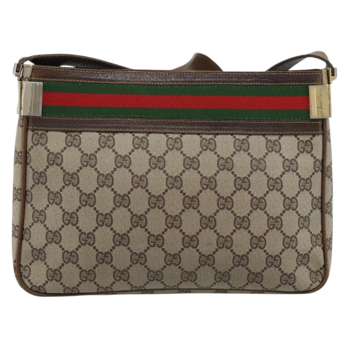 GUCCI GG Supreme Web Sherry Line Shoulder Bag PVC Beige Gold Auth 186802 - Jerrillo image 3
