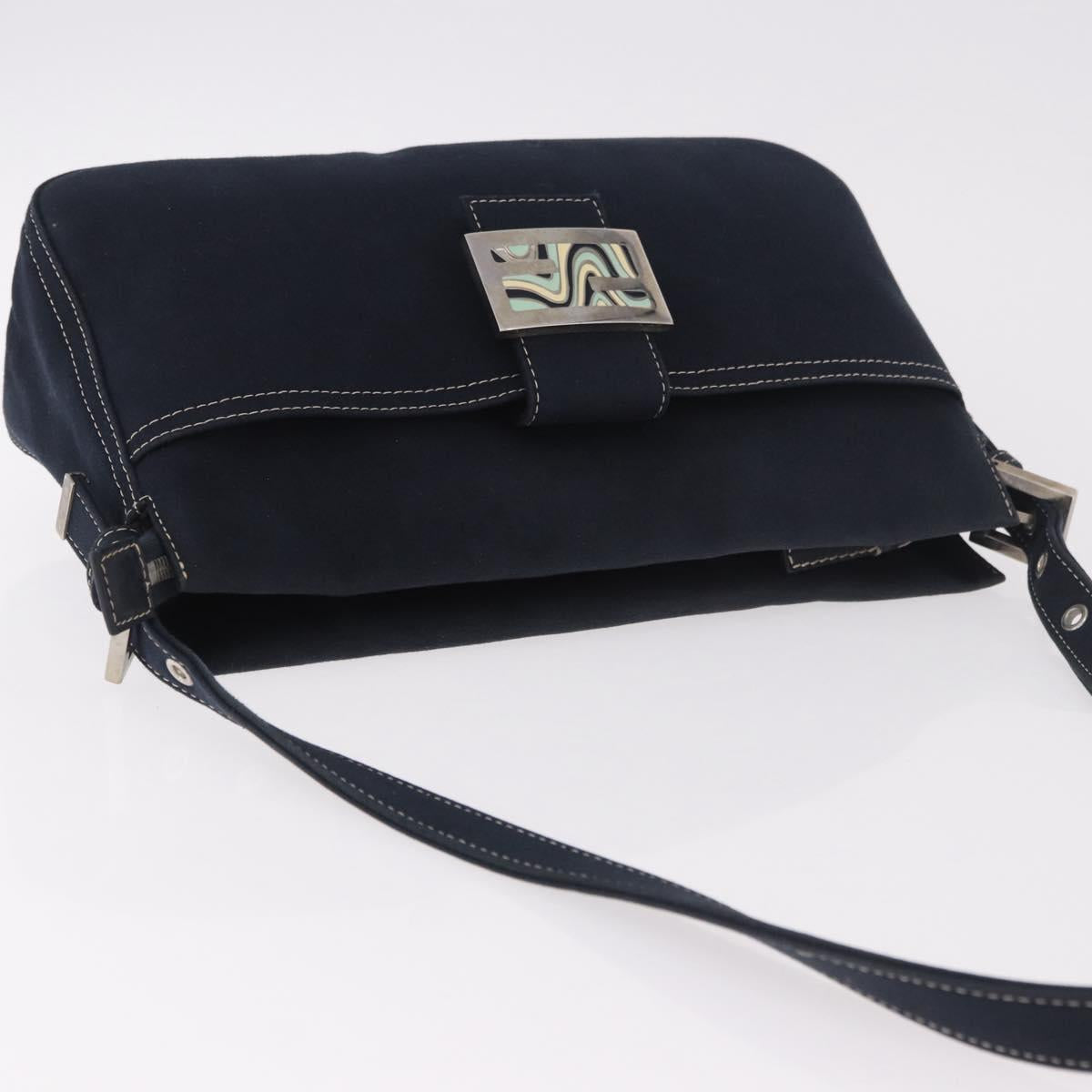 FENDI Mamma Baguette Shoulder Bag Canvas Navy Silver Auth 186897V - Jerrillo image 6