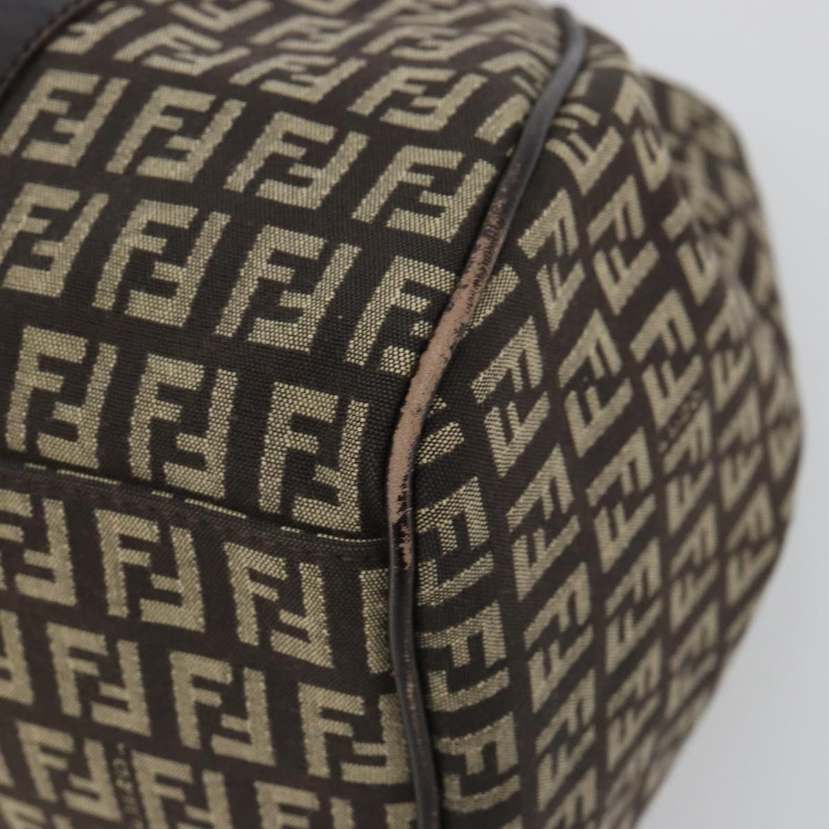 FENDI Zucchino Canvas Hand Bag Silver Brown Auth 187339A - Jerrillo image 10