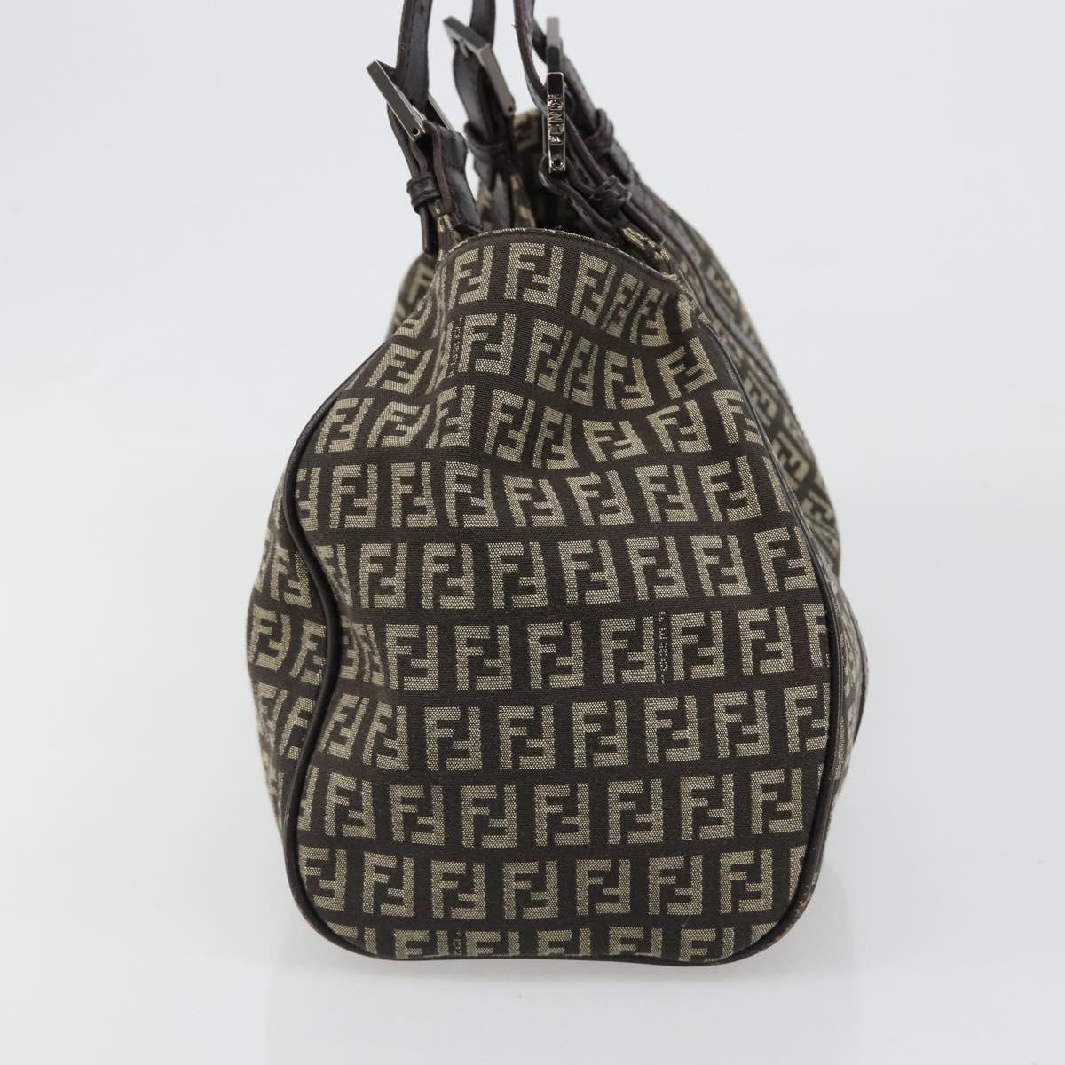FENDI Zucchino Canvas Hand Bag Silver Brown Auth 187339A - Jerrillo image 5