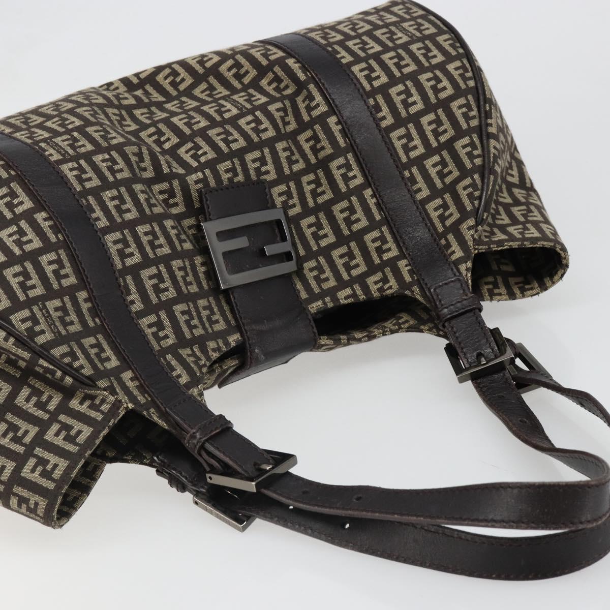 FENDI Zucchino Canvas Hand Bag Silver Brown Auth 187339A - Jerrillo image 6